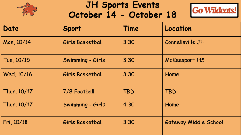 JH Sports Events - October 14 - October 18