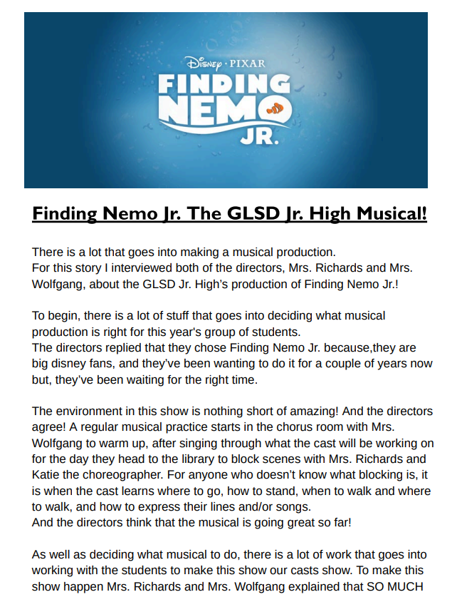 JH Musical:  Finding Nemo Jr!